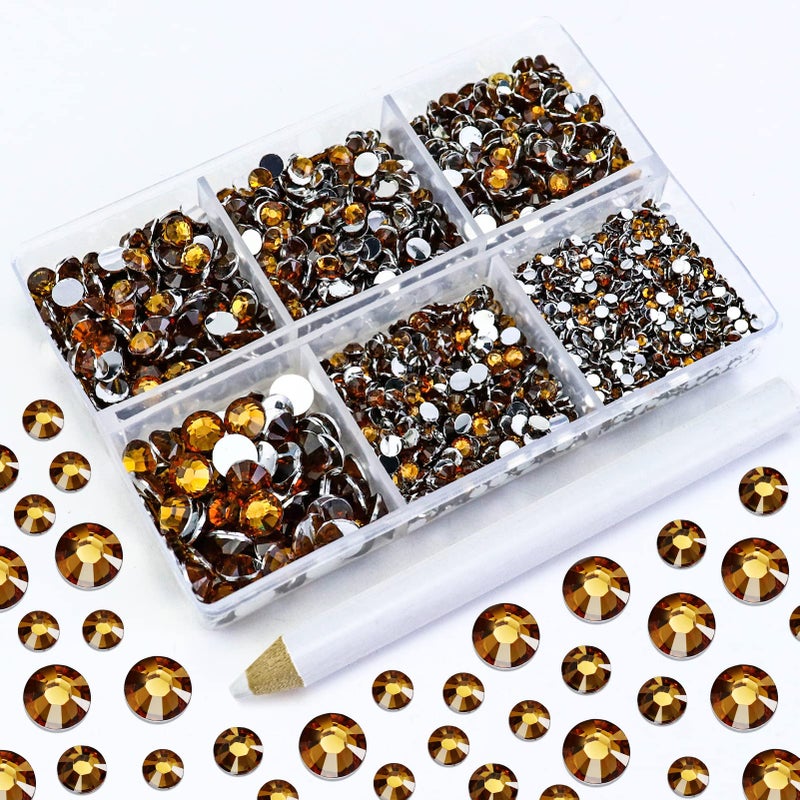 Briskbloom 4500PCS Resin Flatback Rhinestone, 2mm 3mm 4mm 5mm 6mm Yellowish Brown Flatback Rhinestones for Tumblers, Nails Art, Mugs, Bottles, Craft Decoration, Loose Bling Glitter Gem Stone - Image 1